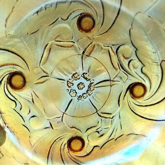 Vintage Indiana Carnival Glass Amber Wild Rose Footed Bowl 1970s Iridescent - Picture 5 of 6